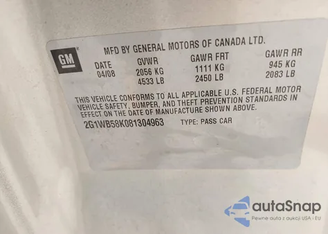 2008 Chevrolet Impala Ls from USA, damaged, VIN 2G1WB58K081304963